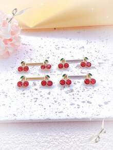 2 pezzi Anelli per capezzoli in acciaio inossidabile alla moda e carini a forma di pianta di ciliegie per donne