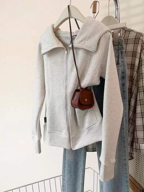 Sudadera con capucha de estilo coreano de manga larga y color sólido para mujer, estilo vintage, para uso casual, al aire libre, en el aeropuerto, en invierno y otoño, con estilo "Old Money" para mujeres