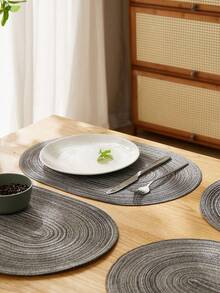 6 piezas Manteles individuales ovalados de poliéster con degradado de café con leche minimalista - Gris Oscuro - Ver 3