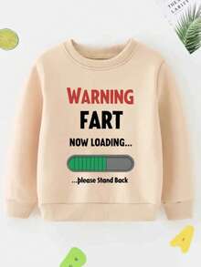 KID004|Apto para el otoño y el invierno, Halloween|Sweater infantil de color beige con la divertida frase "WARNING FART NOW LOADING... ...please Stand Back" que es perfecto para los niños con un sentido del humor ligero - Albaricoque - Ver 1