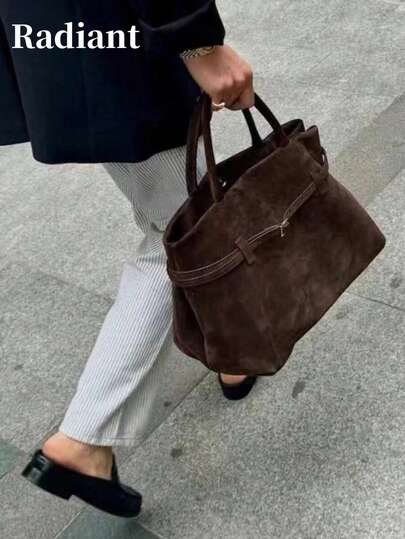 Bolsa tote veludo de grande capacidade, bolsa de ombro com design retrô europeu e americano, nova moda outono 2025 para mulheres