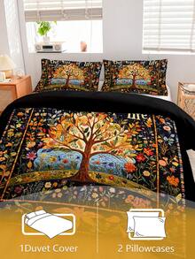 Juego de funda nórdica de 3 piezas de la serie Árbol de la Vida, con impresión digital de alta definición, funda nórdica suave y cómoda, el juego incluye: 1 funda nórdica con 4 lazos en las esquinas y cremallera + 2 fundas de almohada (sin relleno), adecuado para dormitorio, decoración de habitación de boda, dormitorio, viaje