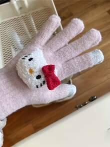 Sanrio 1 Par de Luvas de Tela de Toque Tricotadas Sanrio Kitty, Macias e Quentes, Adequadas para Ciclismo e Proteção contra Frio, Outono / Inverno