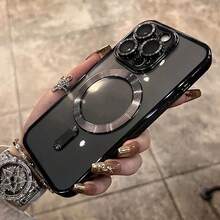Magnetic Clear For IPhone 17 17 Air 17 Pro 17 Pro Max Case With Camera Lens Protector [Compatible With MagSafe] Luxury Plating Edge Slim Soft TPU Cover Protective Phone Case Compatible With IPhone 13 11 16 Pro Max 15 14 12 X XR XS 7 8 Plus 16e