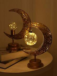 Đèn LED hình sao, mặt trăng, treo và cố định bằng sắt nhiều màu sắc, thích hợp cho lễ hội, sinh nhật, đám cưới, phòng ngủ, đèn trang trí đầu giường, đèn trang trí để bàn rỗng cho gia đình và quà tặng - Nhiều màu - Xem 5