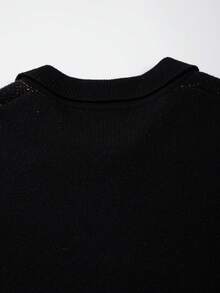 ANDREILEE Men's Casual Loose Solid Color Cardigan Sweater With Heart, Wave, Letter Graphic, V-Neck, Button Front, Long Sleeve, Knit Top For Autumn/Winter - Black - View 9