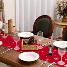 1pc Christmas Table Runner, Christmas Tree & Snowflake Winter Holiday Decor, Farmhouse Dining Table Decoration, 100% Polyester Linen-Like, Suitable For Kitchen, Dining Table, Coffee Table, Holidays, Parties, Weddings - Red - View 4