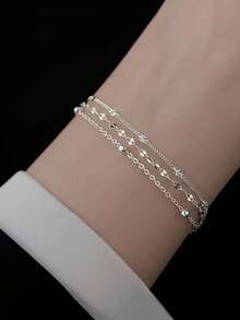 1pc Delicate Minimalist 3-Layer Braided Pearl Bracelet, Suitable For Women