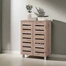 2 Door Shoe Storage Cabinet Oak Wooden Rack Stand Cupboard 4 Tier Euston - Brown - View 1