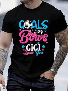 100% Cotton Gender Reveal Goals Or Ties Gigi Loves You Soccer Street Hip-Hop Style Men's T-Shirt - 黑色 - 查看 1