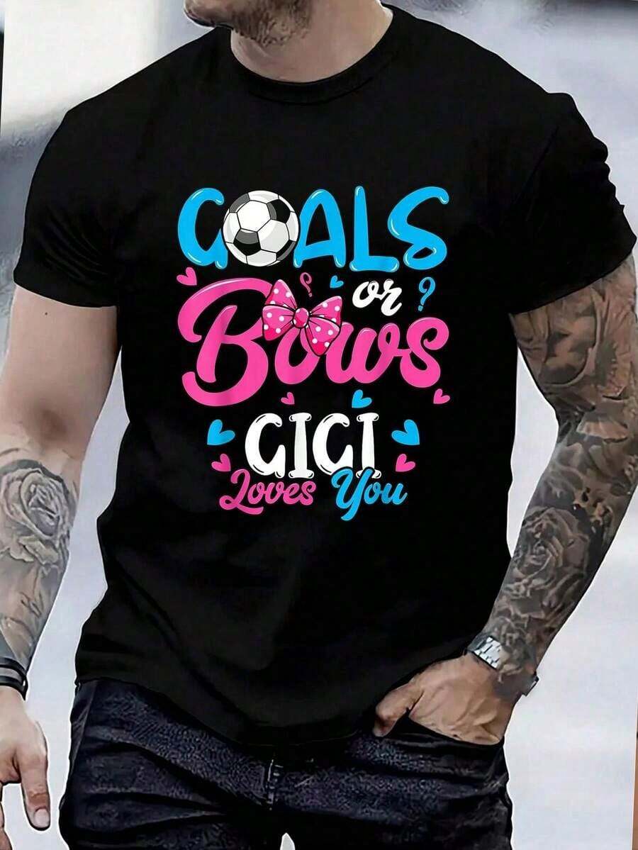 100% Cotton Gender Reveal Goals Or Ties Gigi Loves You Soccer Street Hip-Hop Style Men's T-Shirt - 黑色 - 查看 1