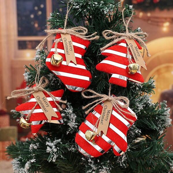 4pcs/Set Christmas Tree Ornaments Red Bell Holiday Decor Small Gifts Hanging Decoration Christmas Decorations Winter Room Decor