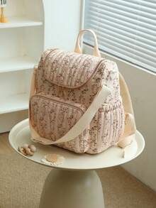 1pc Ditsy Floral Multi-Functional Large Capacity Diaper Bag Backpack, Can Be Hung On Stroller - Multicolor - View 3