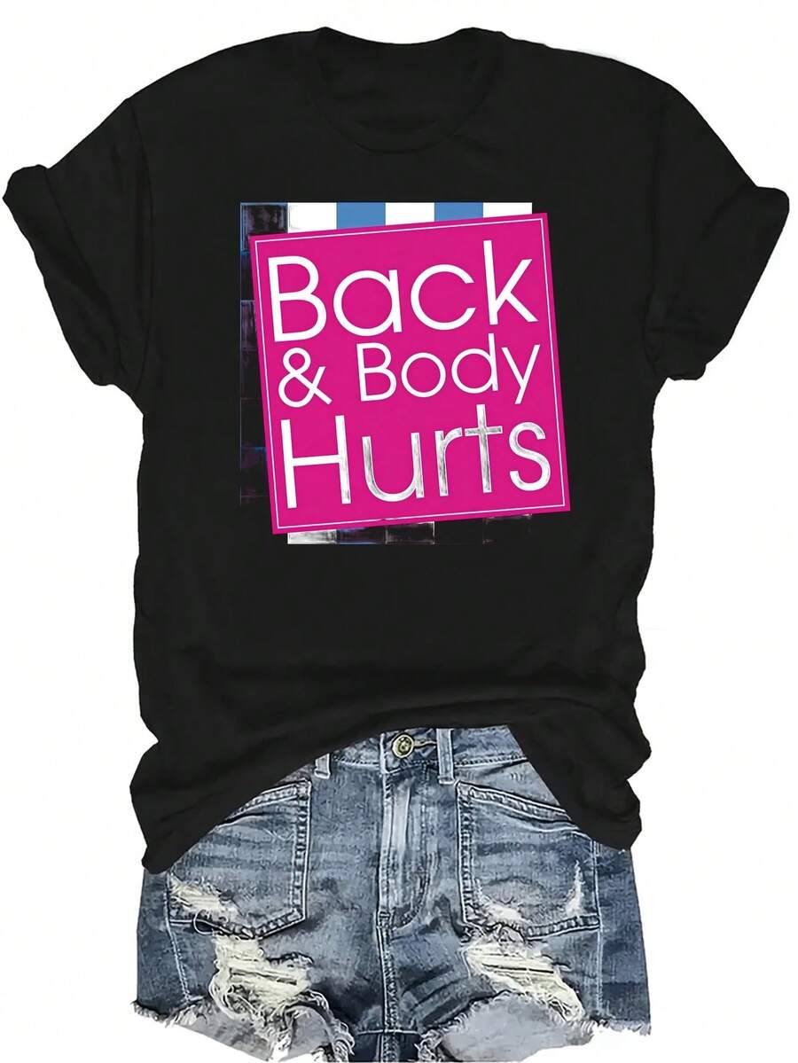 [Camiseta de Moda Casual] Camiseta de Mujer Suave y Cómoda - Alivio de Dolor de Espalda y Body Casual de Manga Corta Cuello Redondo, Regalo Perfecto para Abuela y Mamá, Uso Casual de Primavera Verano - Negro - Ver 1