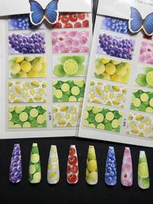 2packs Luxury Designer Original Design L-079 Lemon Grape Tomato Peach Star Fruit Style Full Nail Sticker