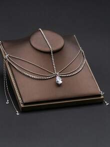 1件银色链条简约水晶额饰流苏头饰，仙气异域风情，适合女性日常及节日佩戴，发饰，头链，发饰