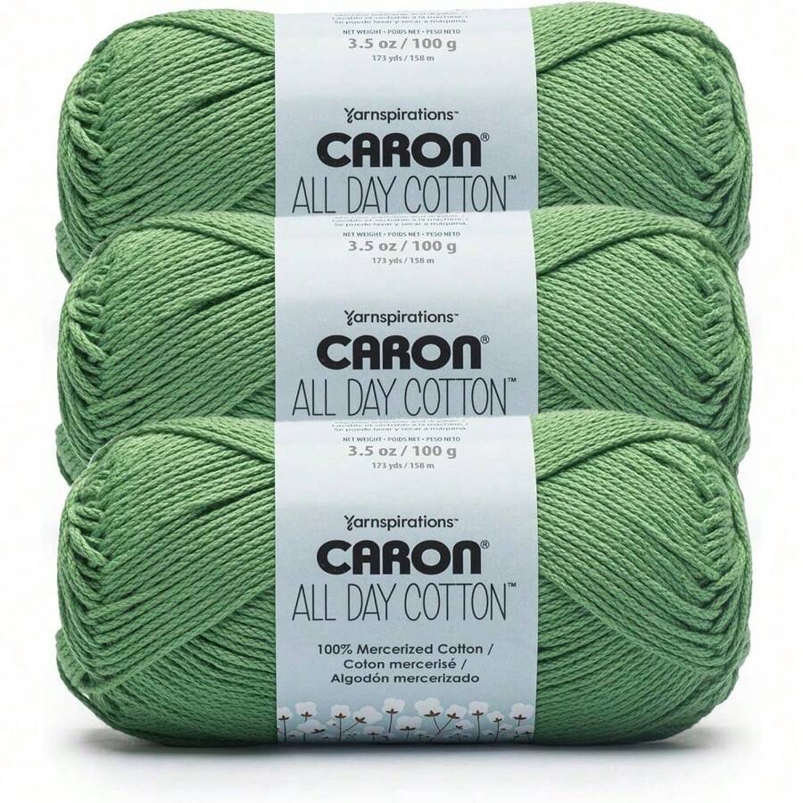 Premium Mercerized Cotton Yarn 3 Pack 173 Yards Each Soft Durable Knitting Crochet Thread Country Blue Color Quick-Dyeing Beginner Expert Use Scarves Blankets Home Decor Craft Projects - 草綠色 - 查看 1