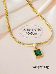 1 buc colier cu pandantiv din oțel inoxidabil cu smarald, pandantiv vintage cu zirconiu cubic cu smarald pe colier cubanez, colier elegant și versatil potrivit pentru fete și femei