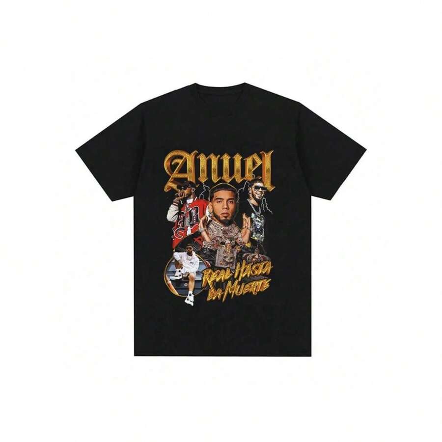 Rap Singer - Rapper Retro Graphic T Shirt  100% Cotton T-Shirt Men's Hip Hop Oversized Tees Men Punk Streetwear - 黑色 - 查看 1