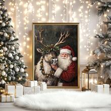 1 pièce, canevas d'art mural imperméable, Décoration murale de Noël encadrée, Art mural vintage du Père Noël et des rennes, Art de Noël de style ferme rustique, Art classique de renne, Affiche thème de Noël, Décoration murale minimaliste, Art moderne, Décoration de maison contemporaine Décorations de Noël Décoration de chambre d'hiver Décorations de Noël Décorations de Noël Cadeaux de Noël Décorations de Noël - Multicolore - Voir 6