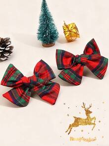 2 pezzi Fermagli per capelli a fiocco lavorati a mano a griglia verde/bianca natalizia per ragazze, alla moda e carini, accessori per capelli in tessuto morbido, stile college per uso quotidiano - Multicolore - Visualizzare 1