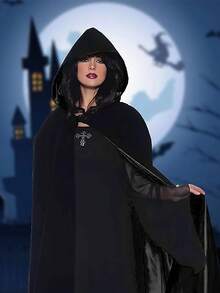 1 pieza Capa con capucha de Halloween, Accesorios de disfraz de bruja, Disfraces de mascarada, Suministros de decoración de Halloween, Decoración para celebración familiar para bruja, diablo, vampiro y disfraz, Cosplay, Actuación, Prop Opción ideal para regalos, Disfraces navideños