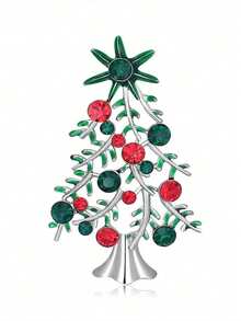 1pc Christmas Brooch, Full Crystal Inlaid Rhinestone Christmas Tree Brooch, Alloy Christmas Jewelry Accessory Costume Accessories Bag Charms Office Accessories
