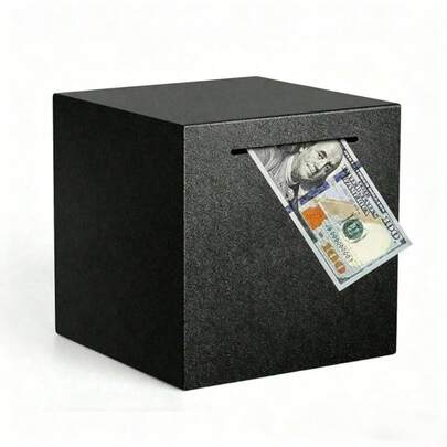 1 件黑色不锈钢存钱罐 - 安全的预算和储蓄解决方案，采用可拆卸设计 - 成人办公室收纳用品