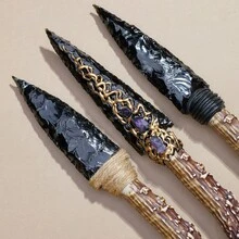 1pc Crystal Obsidian Model | Natural Stone Model Knife | Polished Craft | Crystal Decorative Art, Not Real Halloween Decor - Deer Antler Obsidian  Model - View 3