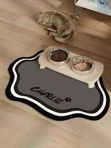 Tapis de nourriture pour animaux de compagnie antidérapant personnalisé, convenant aux chiens et aux chats, séchage rapide et absorbant, avec un nom personnalisé, design de style nordique, tapis de nourriture pour animaux de compagnie durable - Multicolore - Voir 4
