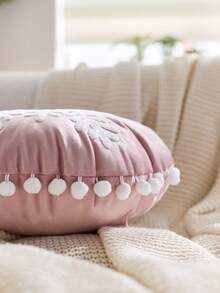 1 Stück Weihnachts-Rot Schneeflocke bestickte runde Kissenbezug, geeignet für Inneneinrichtung, Weihnachtsdekokissenbezug, Kissenfüllung nicht enthalten