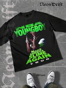 NeonDrift Double-Sided Printing Halloween, Christmas, Thanksgiving Gifts-Vibrant  Youngboy Graphic T-Shirt - Bold Neon Green Print, Perfect For Music Fans And Streetwear Enthusiasts,  Urban Style Tee - 黑色 - 查看 2