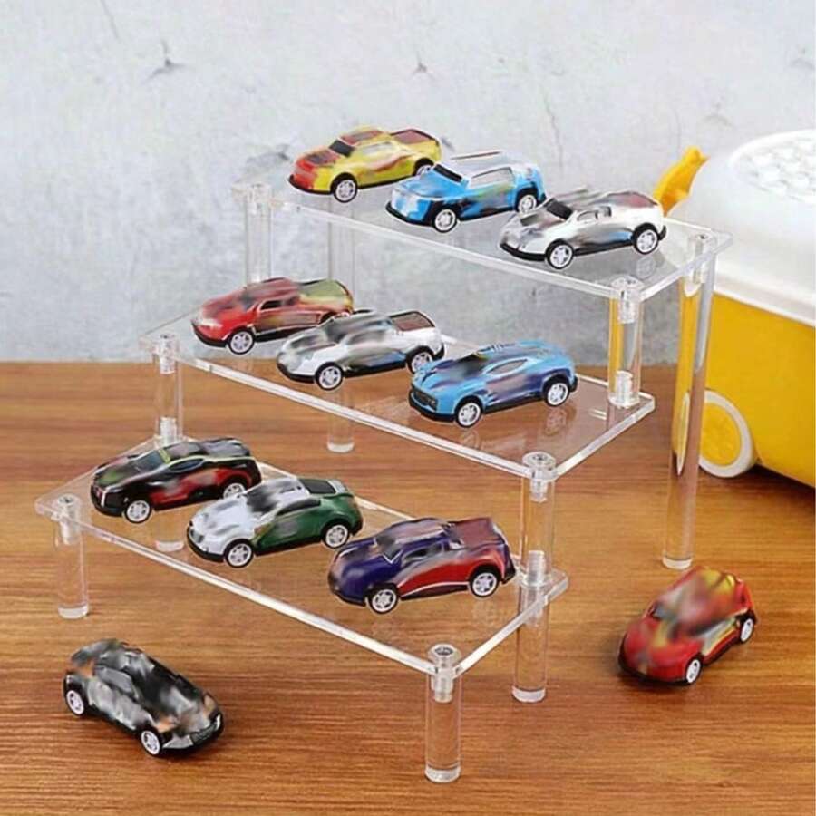 1 pièce Présentoir de rangement et d'affichage de modèle de voiture en acrylique transparent pour bureau, Étagère de rangement en acrylique pour organiser les figurines, Présentoir à étages pour jouets de bureau, Présentoir de rangement et d'affichage pour petits objets décoratifs.