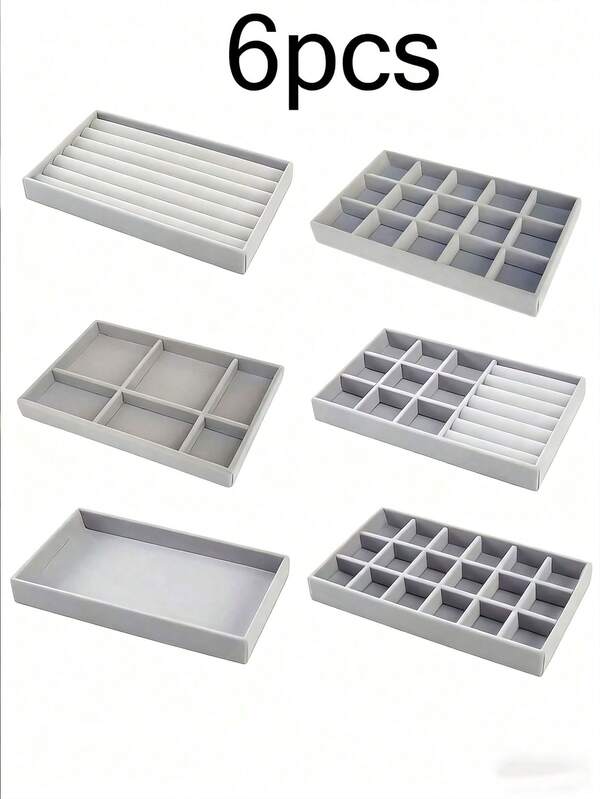 6-1pc Velvet Jewelry Display Tray, Large Capacity Jewelry Organizer Tray, Independent Compartment Jewelry Tray, Minimalist Multi-Slot Jewelry Stand, Jewelry Storage Tray, Stackable Drawer Tray, Suitable For Earrings, Necklaces, Bracelets, Anklets, Rings, Hair Clips, Headbands, Hair Ties, Etc.