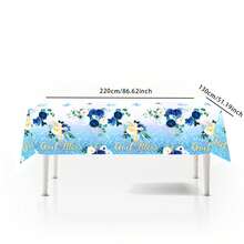 1pc "God Bless" Baptism Tablecloth Decor, First Communion Tablecloth, Baptism Party Supplies, Disposable Plastic Cross Tablecloth, Celebration Tablecloth - Multicolor - View 8