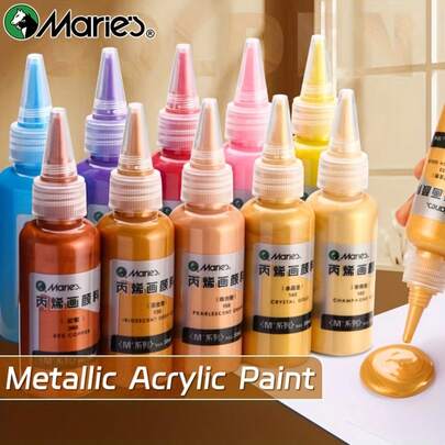 Marie's Marie's Metallic Acrylic Paint, Pearlescent Rich Shiny Pigments With Portable Bottle For Flash Golden Slivery For DIY Art Painting, Wood, Glass, Porcelain, Painting, Drawing, Mixing Color, Non Fading, Art Supplies For Artist, Adults(50ml/1.7fl. Oz)