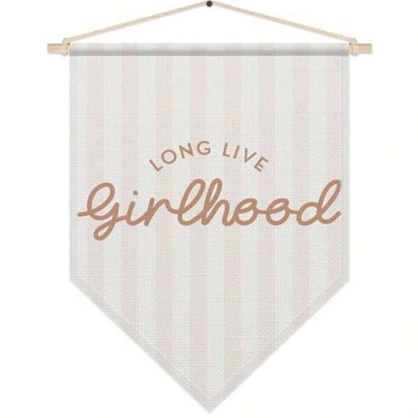 Girls Room Decor Long Live Girlhood Canvas Wall Art Nursery Bedroom Decor For Baby Girls Boho Pennant Flag Banner Toddler Poster Hanger Frame
