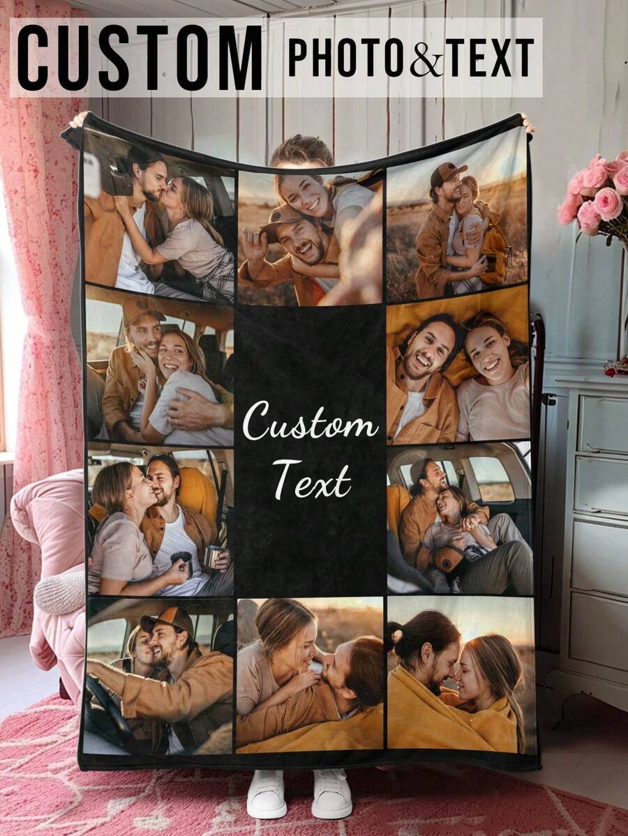 1 pièce Couverture personnalisée, peut personnaliser plus de 10 photos, couverture douce et confortable personnalisée, cadeau personnalisé, couverture d'anniversaire personnalisée, couverture pour chien personnalisée, couverture polaire personnalisée, couverture photo de chien, couverture collage, couverture photo d'ami, fournitures de bureau, couverture douillette, cadeau photo de famille, cadeau de mariage, cadeau d'anniversaire, cadeau fête des mères, cadeau fête des pères, cadeau pour les parents, cadeau pour les amis, cadeau pour elle, cadeau pour lui - 10 photos + lettrage - Voir 1