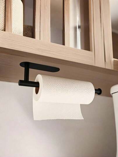 1 pièce Porte-papier mouchoir noir, montage mural sans perçage avec adhésif pour une installation facile, support mural pour cuisine, porte-serviette sous le placard, porte-essuie-tout pour salle de bain, cuisine, garde-manger, évier, balcon, porte-papier toilette, support de rangement pour film étirable/papier aluminium, auto-adhésif