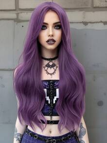 clouder Purple Extra Long Curly Wig 30 Inch Cosplay Wig Halloween Christmas Wig Elegant Soft Matte Hair Loose Curls Casual Outing Street Punk Wig Rock Wig Fluffy Natural Cool Girl Synthetic Heat-Resistant Fiber Wig Suitable For Women Daily Party Wig Music Festival Wig Avant-Garde College Style Wig Modern Fashion Gothic Wig - 紫色 - 查看 4