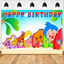 Cartoon Plim Children's 1st Party Decoration Baby Shower Cute Pig Rainbow Custom Vinyl Background Banner Photo Studio Props - 如圖所示 - 查看 1