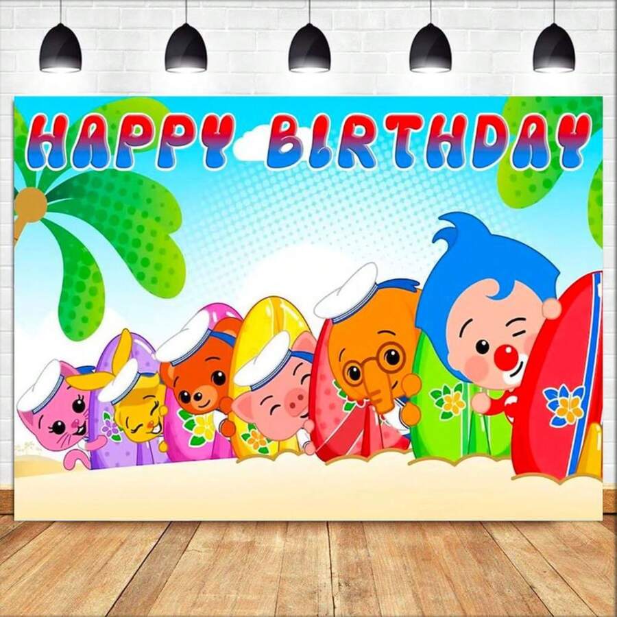 Cartoon Plim Children's 1st Party Decoration Baby Shower Cute Pig Rainbow Custom Vinyl Background Banner Photo Studio Props - 如圖所示 - 查看 1