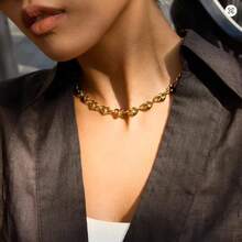 Simple Classic 18K Gold Color Plated Stainless Steel Heart-Shaped Buckle Necklace Stacked Circular Buckle Necklaces