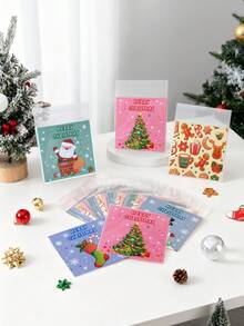 100 piezas Bolsas de caramelos navideños con autoadhesivo, bolsas de plástico transparente con diseño de Papá Noel, muñeco de nieve, reno y árbol de Navidad, para decoración navideña, envoltura de regalos, fiestas navideñas, decoración del hogar, decoración festiva, Feliz Navidad, regalo de Navidad