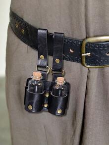 一套黑色PU皮革药水瓶架，适用于LARP（实景角色扮演游戏）、蒸汽朋克风格腰带配件，也适用于中世纪维京腰带等LARP中世纪角色扮演游戏。 - A - 查看 10