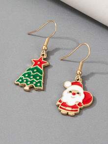 imoli 1 Pair Minimalist Fashion Christmas Tree & Santa Claus Resin Drop Earrings, Unique Jewelry Gift For Women, Suitable For Holiday Party And Christmas (Artificial Resin Color May Vary Slightly)