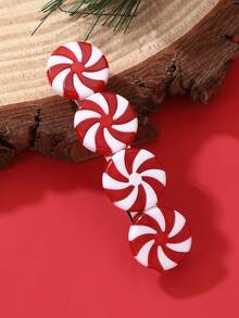 1pc/4pcs Women's Fashion Elegant Christmas Candy Decor Colorful Christmas Candy Pinwheel Lollipop Red White Green Black Red Hairclips, Suitable For Christmas Party Decoration And Wear, Hair Slide, Hair Barrettes