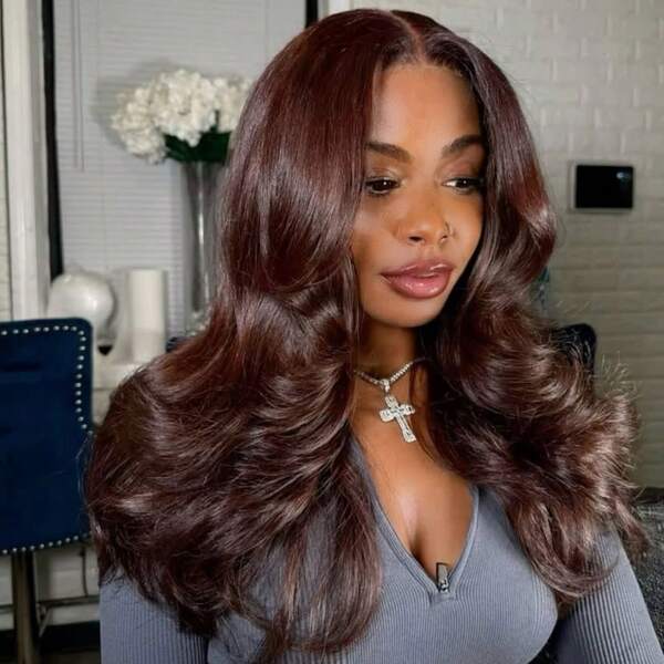 Chocolate Brown Body Wave Lace Front Human Hair Wig 13x4 Transprent Big Lace #2 Long Length Remy Hair For Women 12A Grade Pre Plucked Natural Hairline Date Party Holiday Halloween 200 Densiy