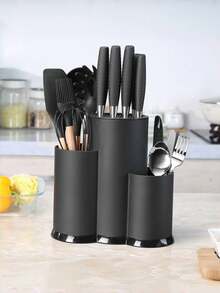 1 Stück Schwarzer multifunktionaler 3-in-1 Küchenutensilien-Halter - platzsparender Messerhalter & Aufbewahrungsorganizer für Essstäbchen/Werkzeuge (leerer Messerblock für Messer & mehr) | Weihnachtskollektion Aufbewahrung, ideales Weihnachtsgeschenk für Heimköche, geeignet für Winterküchen-Organisation, unverzichtbar für die Bevorratung zum Jahresende, praktisch zum Aufräumen der Küche während der Weihnachtsdekorationen