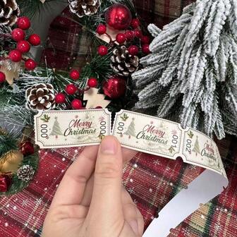 500 pièces/rouleau Billets de tombola pour fête de Noël, étiquettes cadeaux à motif sapin de Noël, billets pour célébration des fêtes. Convient pour la décoration de fête de Noël à la maison, la décoration d'emballage cadeau, le carnaval, les décorations de fête d'hiver du Nouvel An